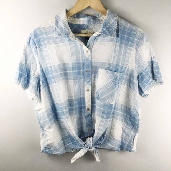 Universal Thread Tops - Universal Thread Gauzy Plaid Tie Waist Button-Down